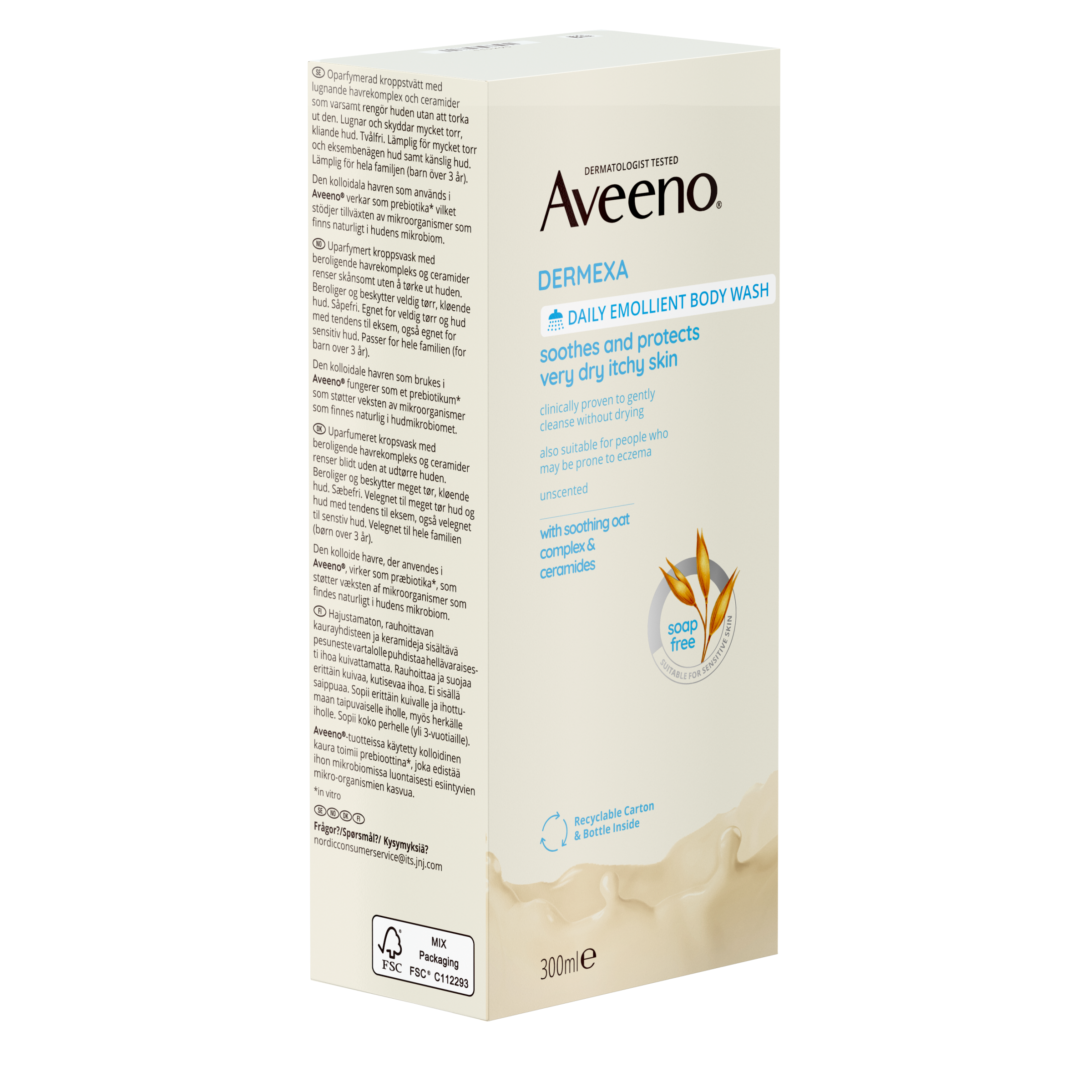 Aveeno® Dermexa Daily Emollient Body Wash 300ml - angle shot