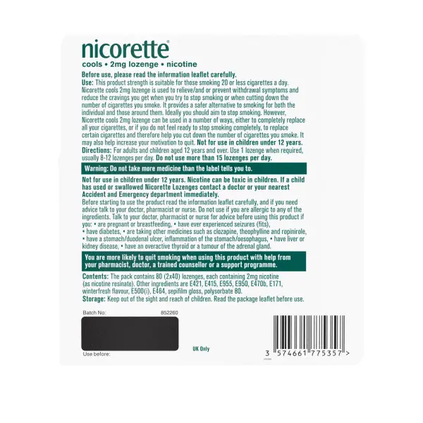Nicorette Cools 2mg Lozenge, 80 Lozenges