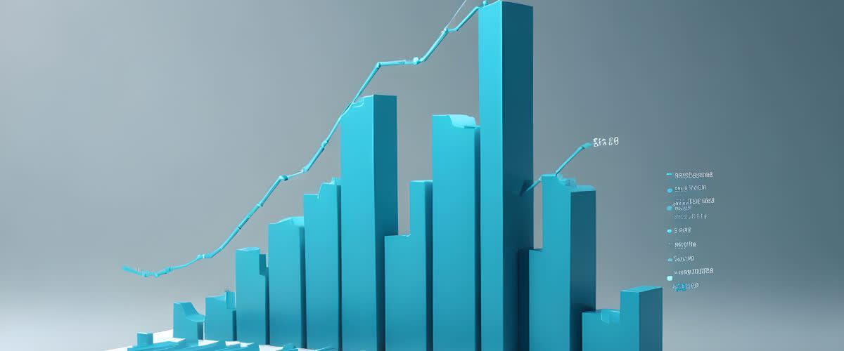 3D graph depicting YOY business growth on a gray background.