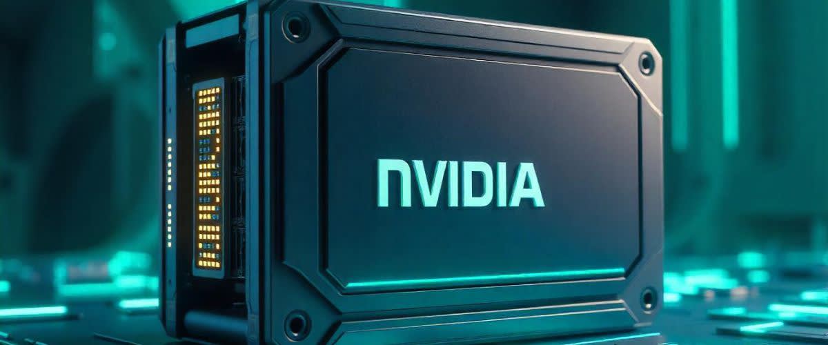 NVIDIA stock dividend at history: Graphics processing unit na may logo ng NVIDIA.