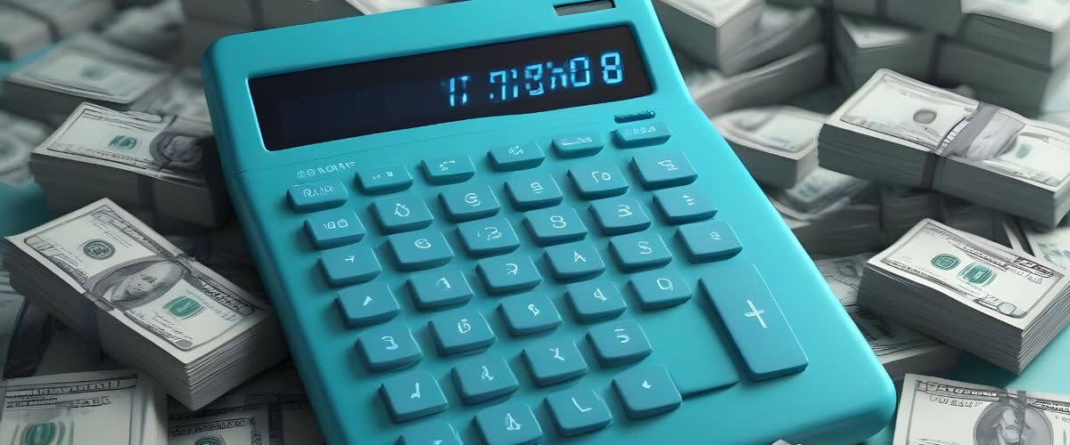 Apakah itu kadar faedah: Kalkulator pada longgokan wang, melambangkan kadar faedah.