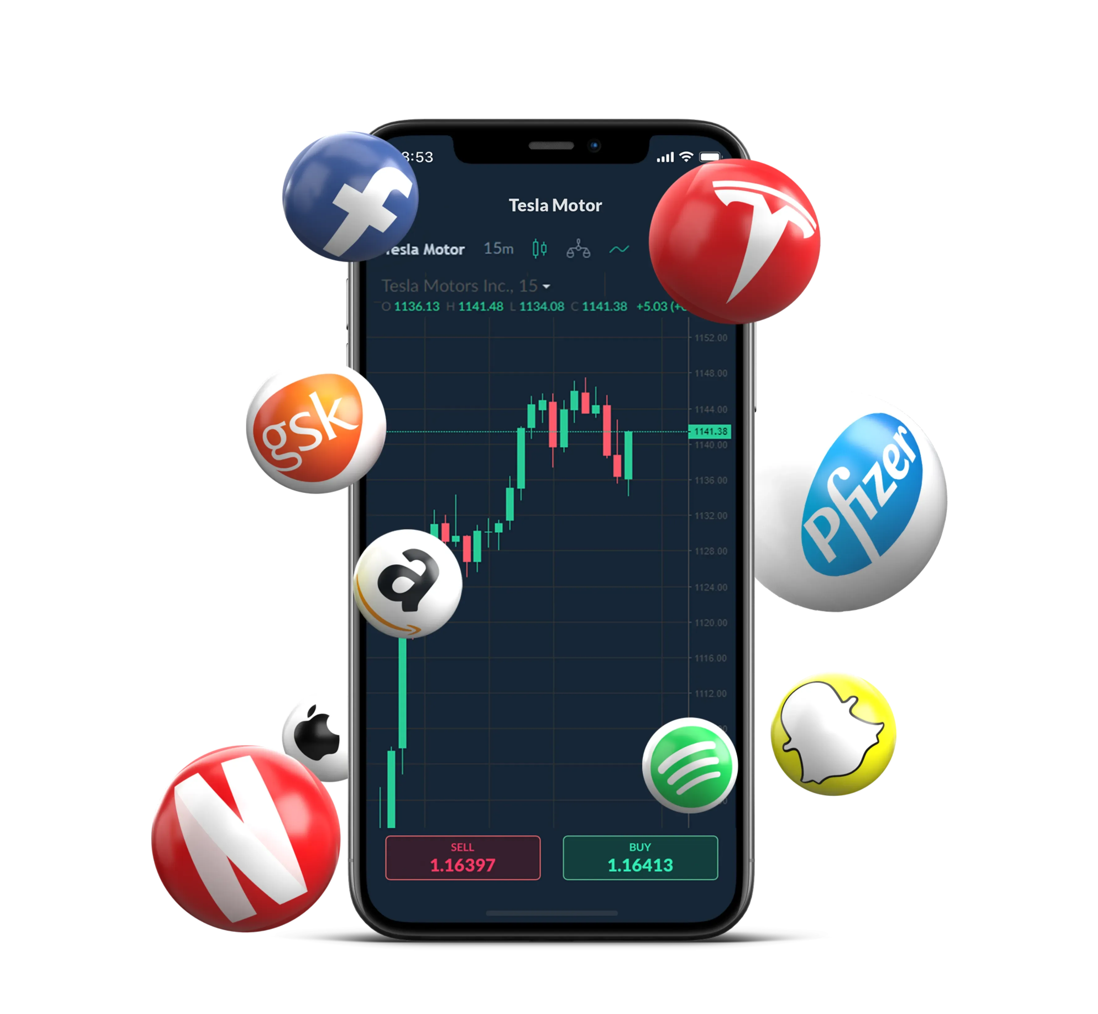 Mobile device trading stocks with Skilling App