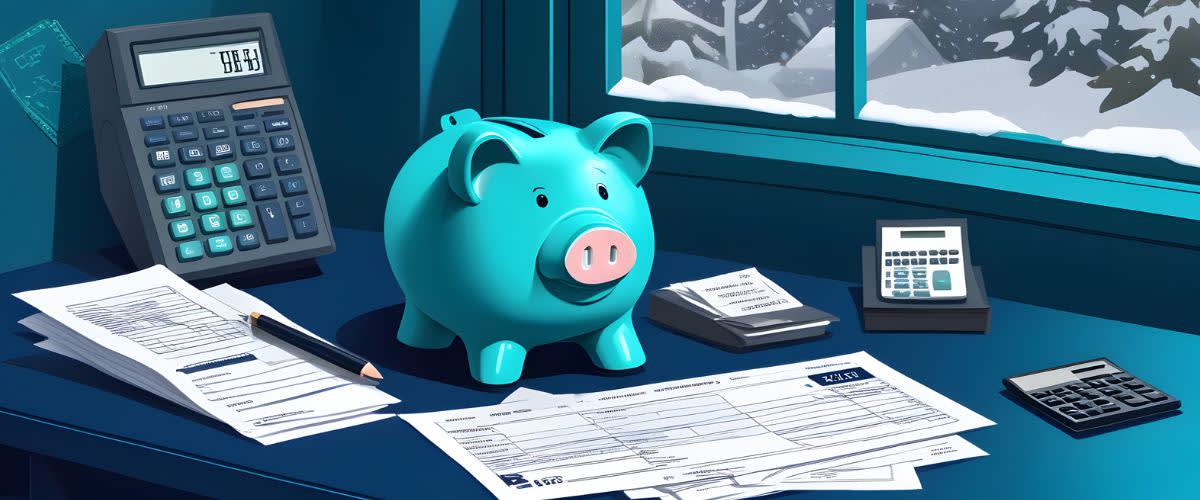 CAGR: image of turquoise piggy bank on a table with finance documents around