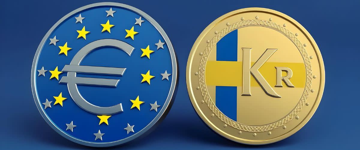 Selling EURSEK: Image of the EUR and SEK coins, representing EURSEK currency sale.