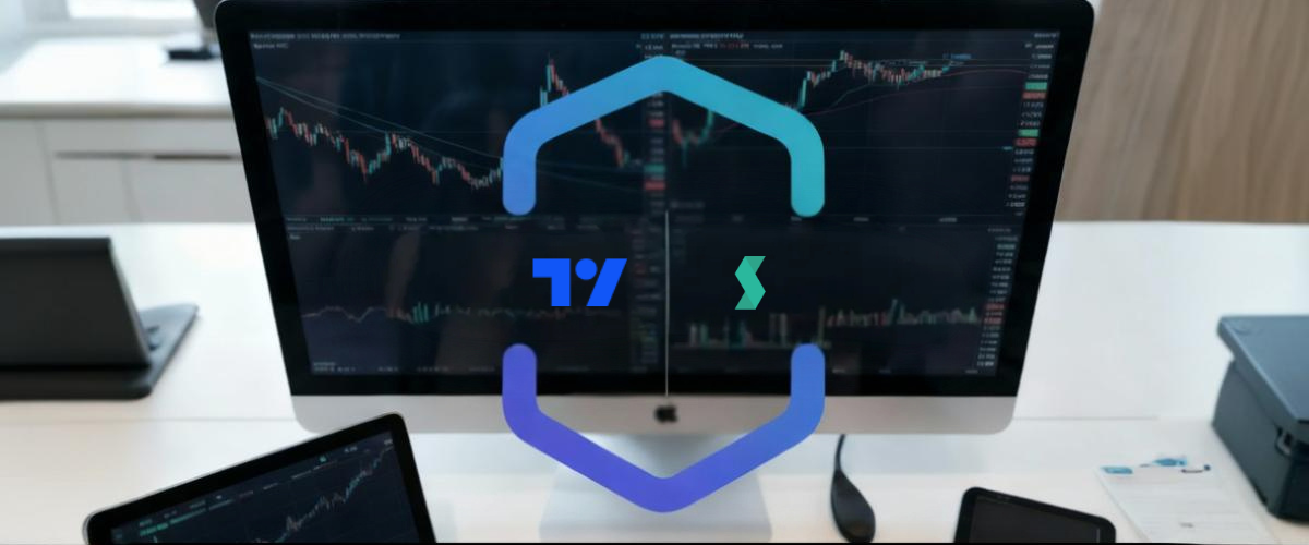 Oversiktsbilde av et handelsbord med TradingView- og Skilling-logoer.