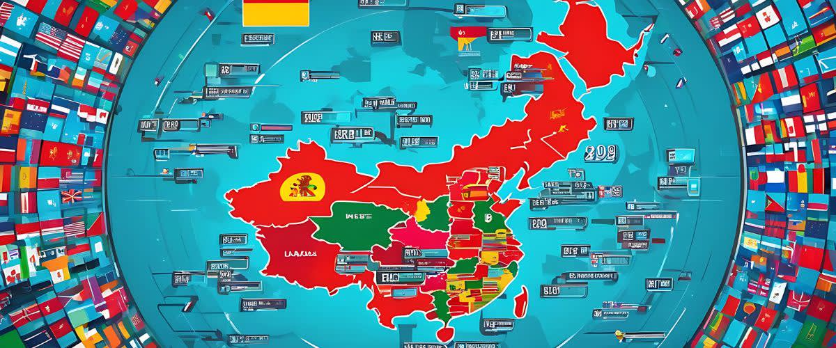Mercados emergentes: Um mapa com bandeiras de países que representam os mercados emergentes.