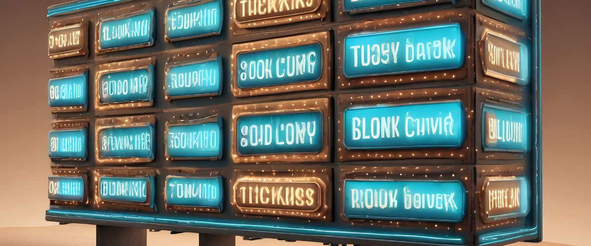 Ticker: A billboard displaying a variety of words representing different stocks.