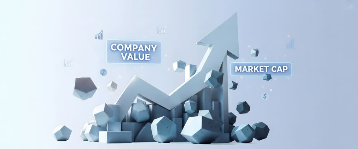Stock market chart with company value & market cap labels