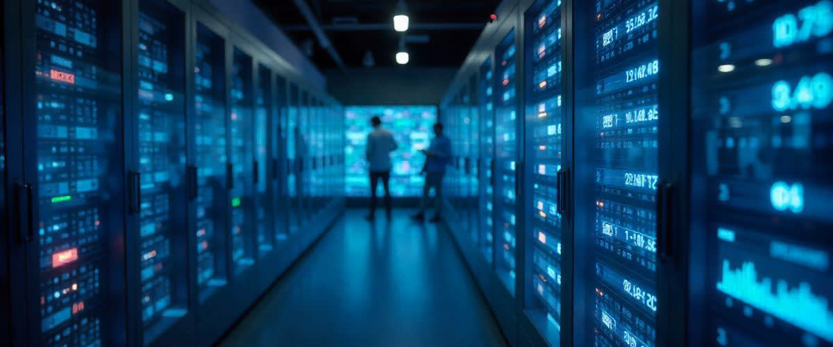 Futuristisk Nvidia AI-lab, lysende GPUer, høyteknologisk datasenter.