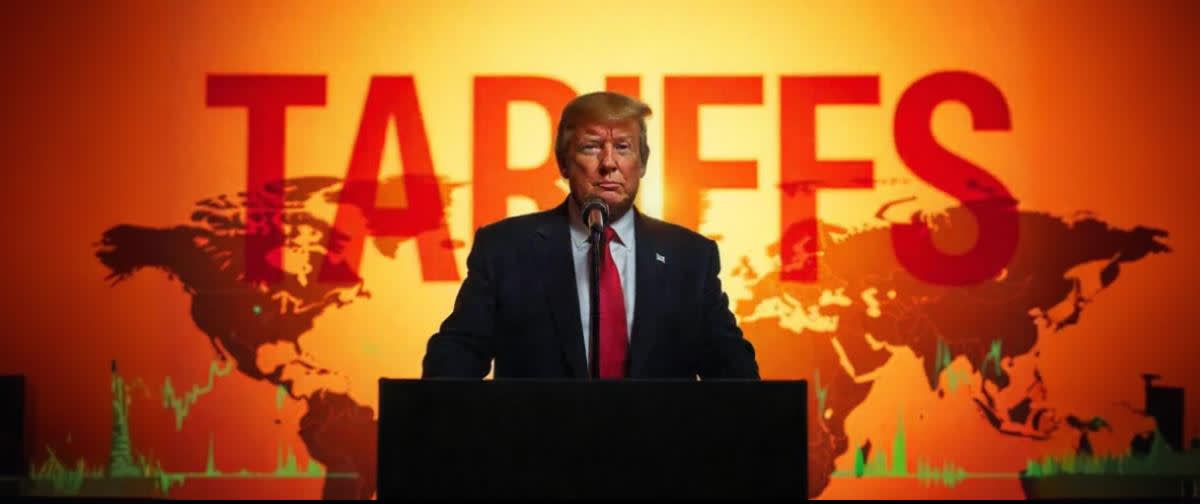 Trump-silhuett ved talerstol, rød 