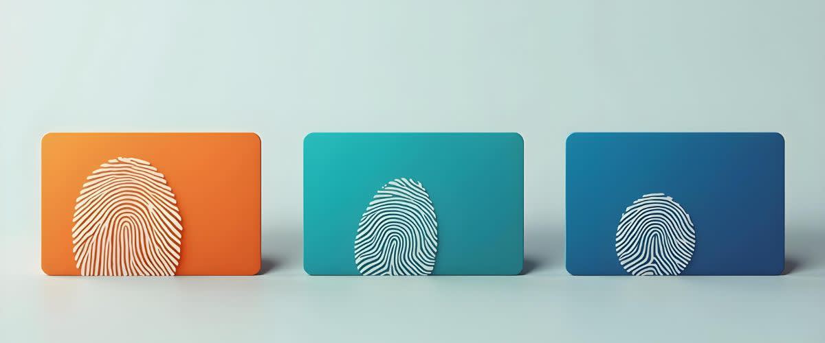 3 fingerprint tags en a cadena resaltan la opción vender acciones de Tarjetas de huellas digitales.