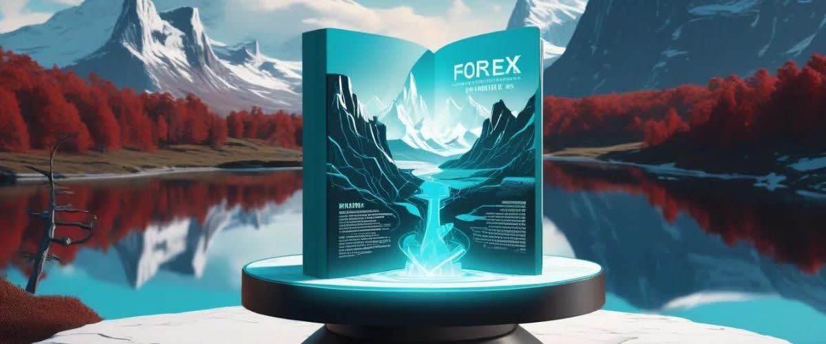 A large blue box with a mountain in the background - Forex trading books US.