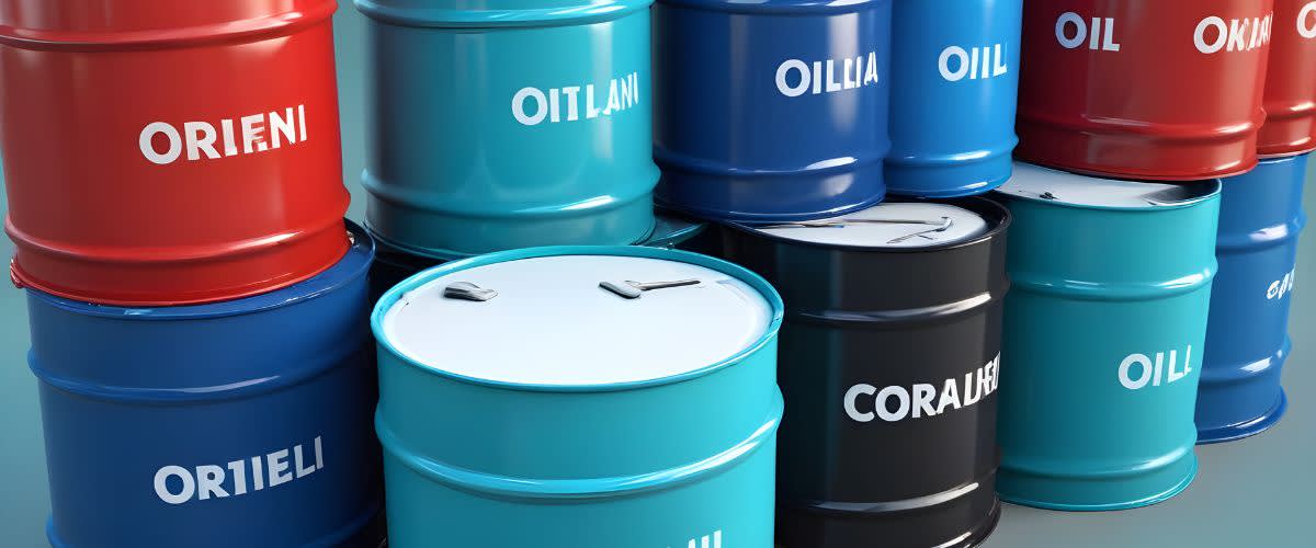 Oil price: A number of Oil drums with different colors.