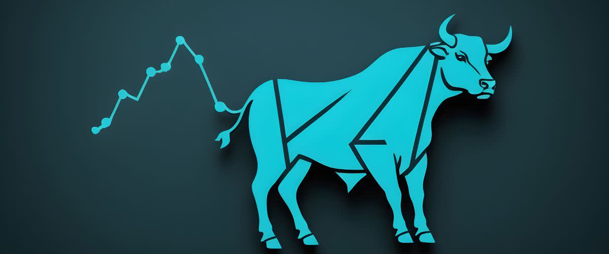 Bullenflagge: Ein Stier steht auf blauem Hintergrund und stellt eine Bullenflagge dar.
