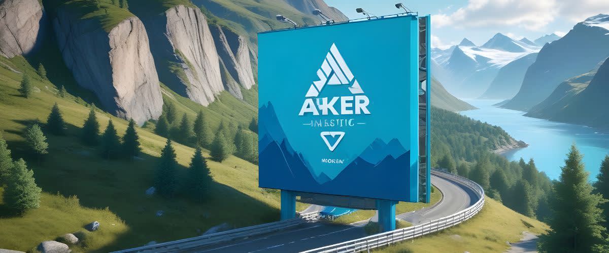 Công ty mẹ: Công ty Na Uy, Aker ASA, được viết trên một tấm biển hiệu.