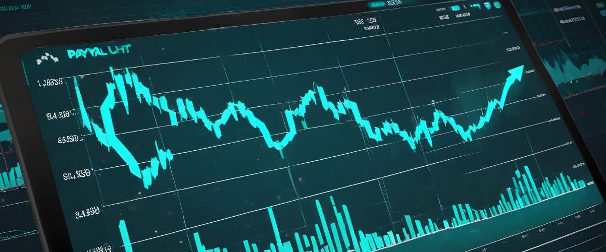 Una tableta de corredor de bolsa que muestra el patrón de las acciones a través de un gráfico verde.