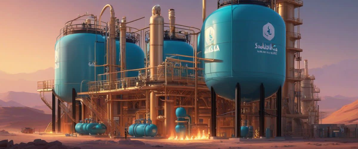 Representación de la imagen de gas natural de ETF con fábricas de gas en Arabia Saudita.