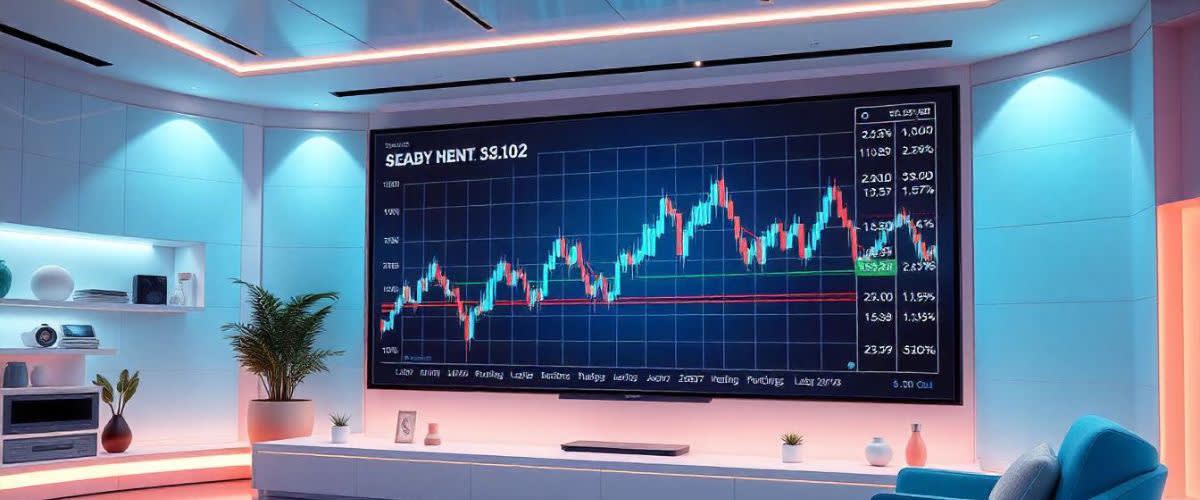 A room featuring a large screen displaying a stock chart with fair value gap indicators.