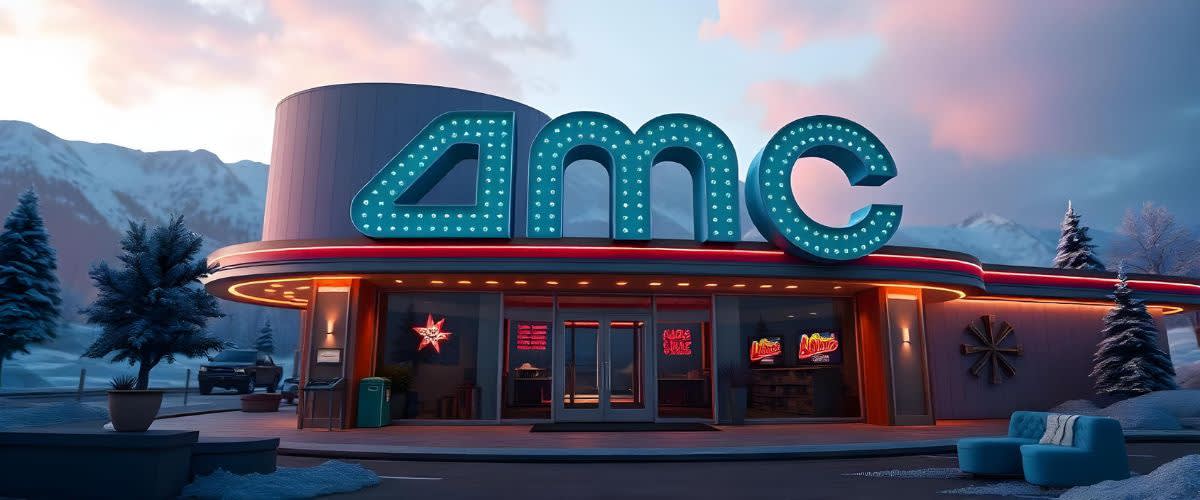 AMC share forecast: An AMC sign on a movie theater, depicting brand presence.