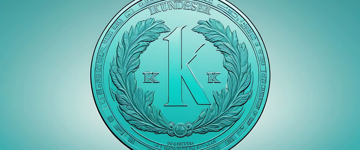 Đồng kroner Đan Mạch: Đồng xu có chữ K trên nền xanh, tượng trưng cho đồng Kroner Đan Mạch.