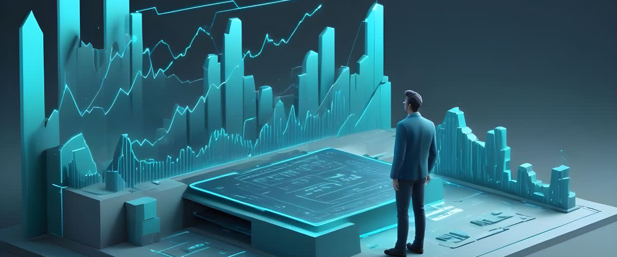 Valuation: A man analyzing valuation graphs on a computer screen.