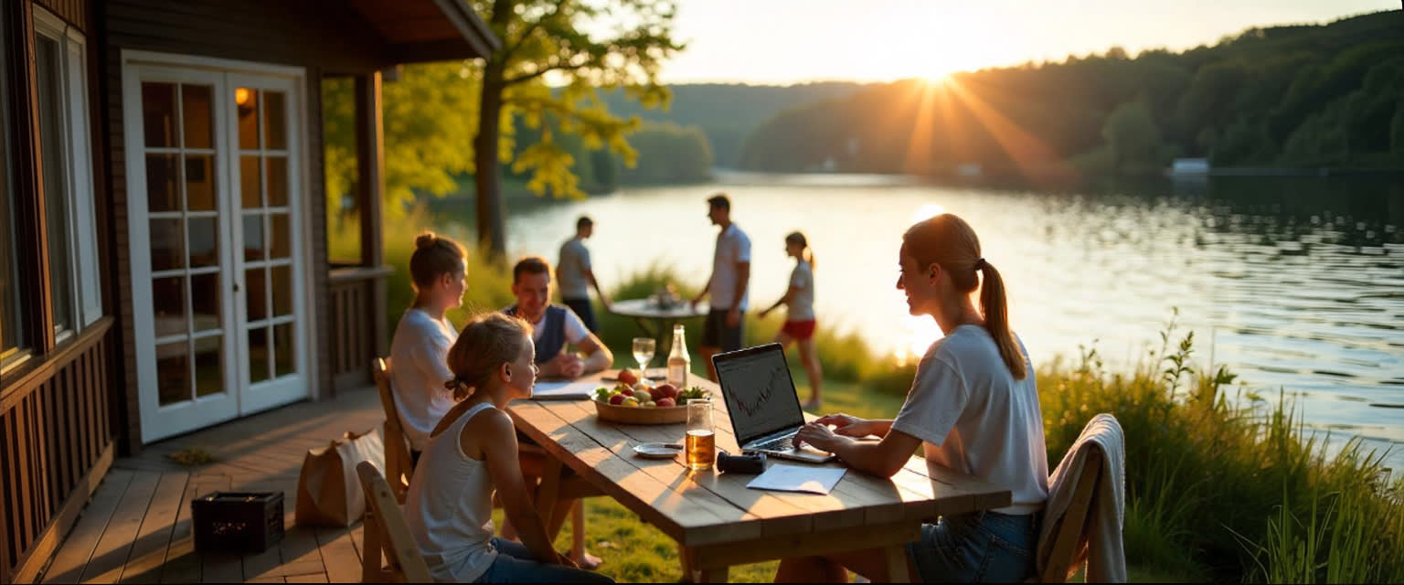 Familjer utforskar en naturskön nordisk fjord under klar sommarsol