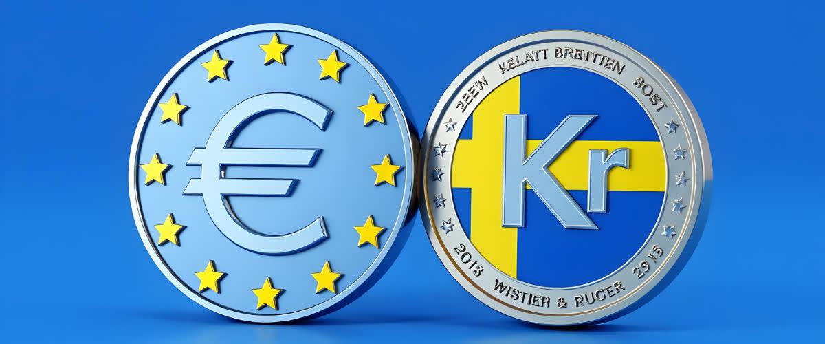 Buying EURSEK: Image of the EUR and SEK coins, representing EURSEK currency sale.