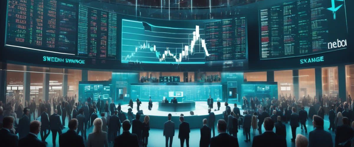
                Bolsa de valores mundial: comerciantes de acciones mirando pantallas de computadora