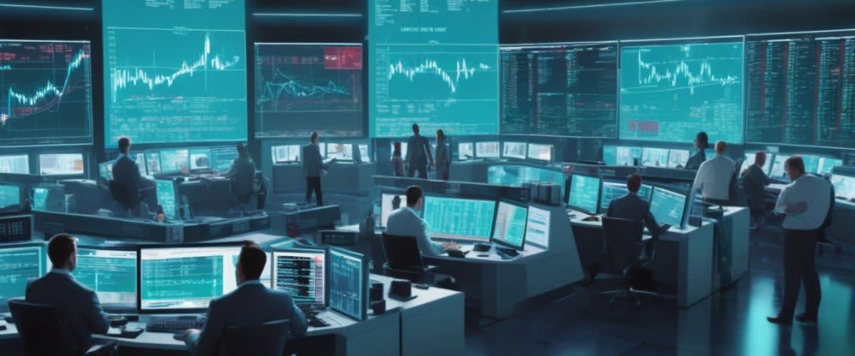 Cos'è Beta: un trading desk e trader che esaminano i rischi nel trading