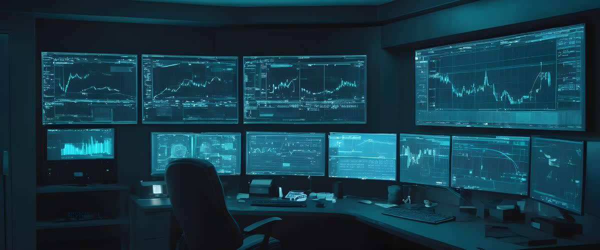 Takashi Kotegawa: maraming screen at isang computer na nagtatampok ng trading graph.