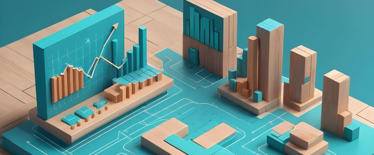 3D infographics illustration of microeconomics trends.