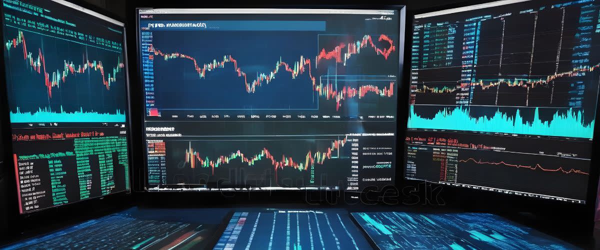 Simuladores de trading con gráficos de acciones, botones de compra/venta, etc.