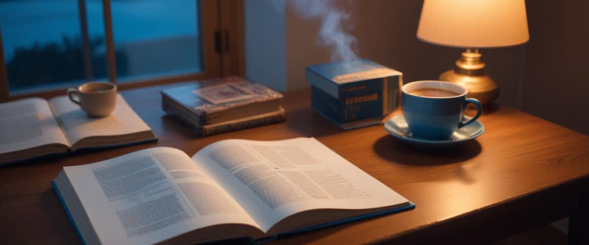 A wooden table showcasing the book 'Forex For Ambitious Beginners' lying open.