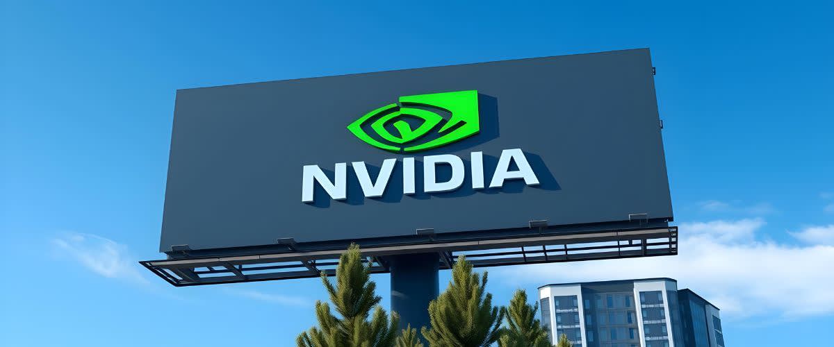 Chia tách cổ phiếu Nvidia: Trưng bày logo Nvidia trên một bảng quảng cáo lớn.