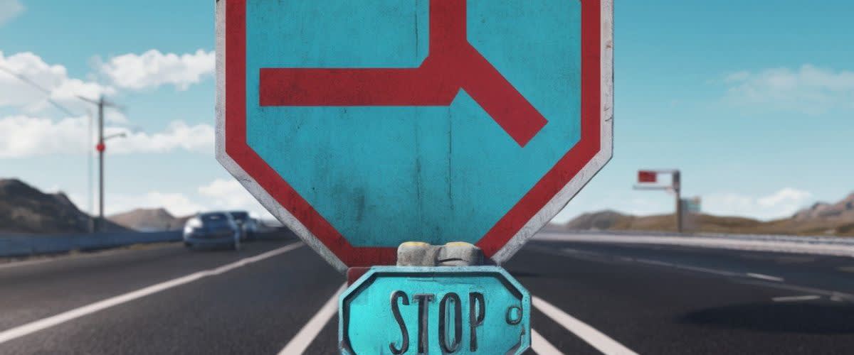Begränsningsordning: En stoppskylt på sidan av vägen, som indikerar en gränsordning.