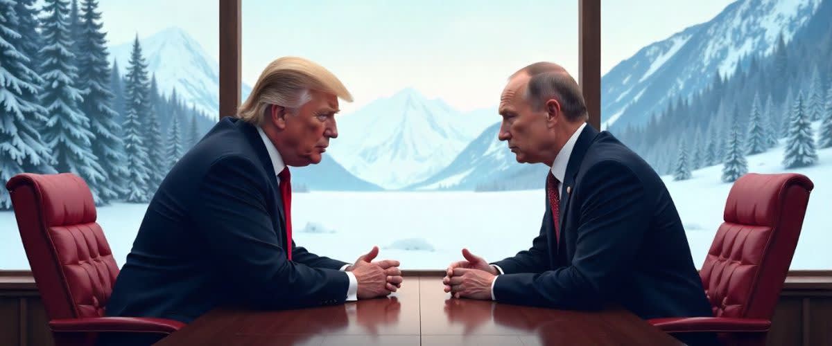 Trump–Putin Alaska-toppmöte, spänd diplomati mot snötäckt bakgrund