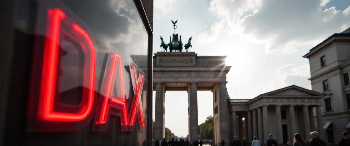 Handel med DAX-index mitt i Berlins ikoniska arkitektur: Brandenburger Tor i bakgrunden.