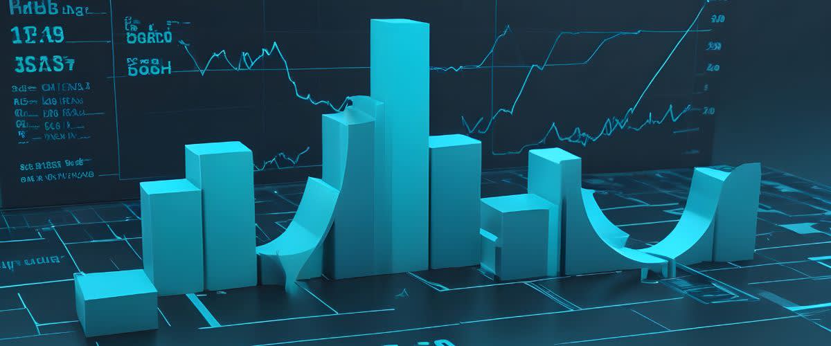 Presyo ng bid: Asul na graph chart na may bar graph na nagpapakita ng mga presyo ng bid.