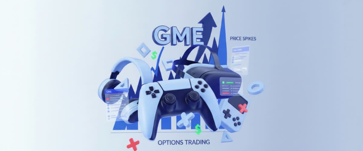 GME stock volatility with options trading and price spikes.