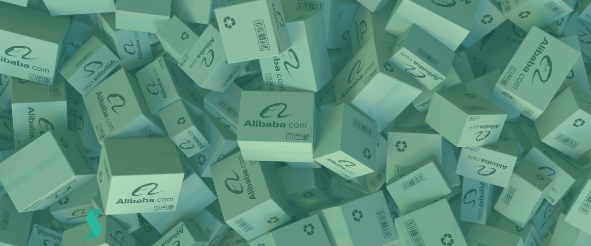 Pile of boxes with ALIBABA GROUP logo. 