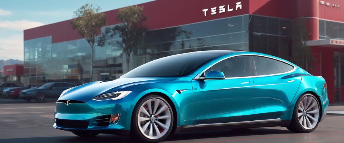 SPX 500, US 100 at record highs: Tesla Model 3 electric car, symbolizing Tesla's earnings in focus.