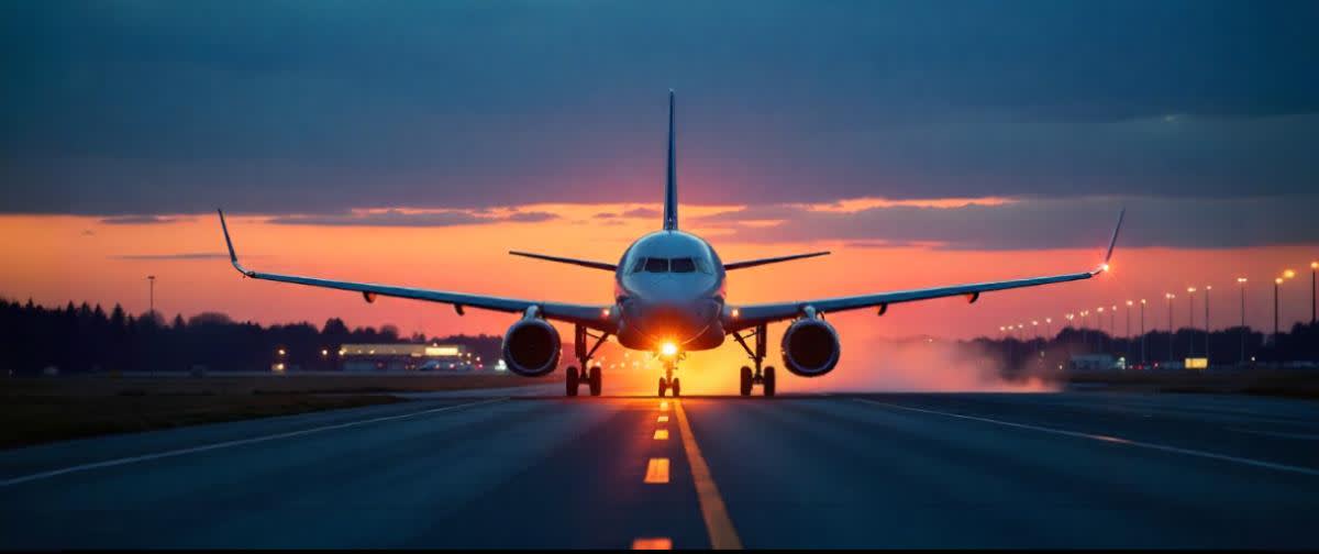 Sunny spring night at the Nordic airport runway with a SAS plane.