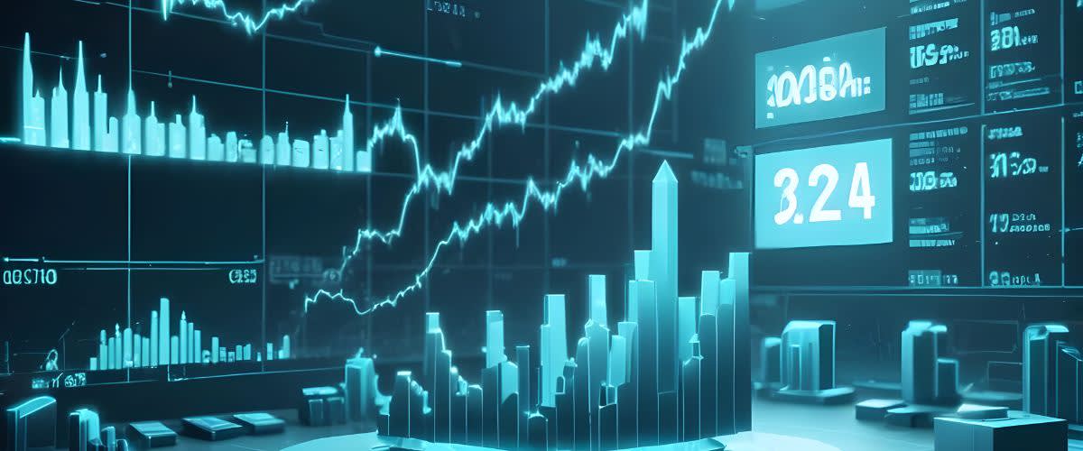 Tela de computador mostrando gráficos e números, explicando as tendências do mercado financeiro.