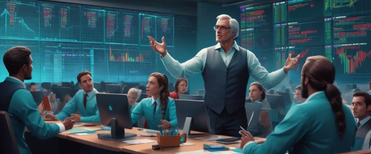 cfd trading tips image representation with a trader teaching to students some of the tips