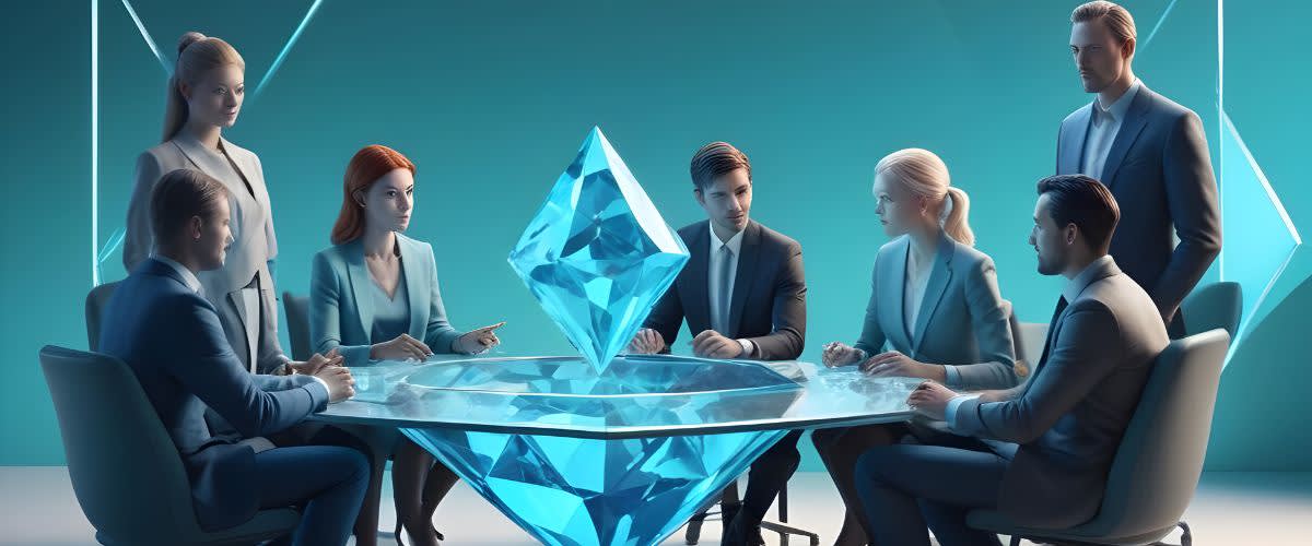 Diamond hands: A corporate meeting featuring a diamond.