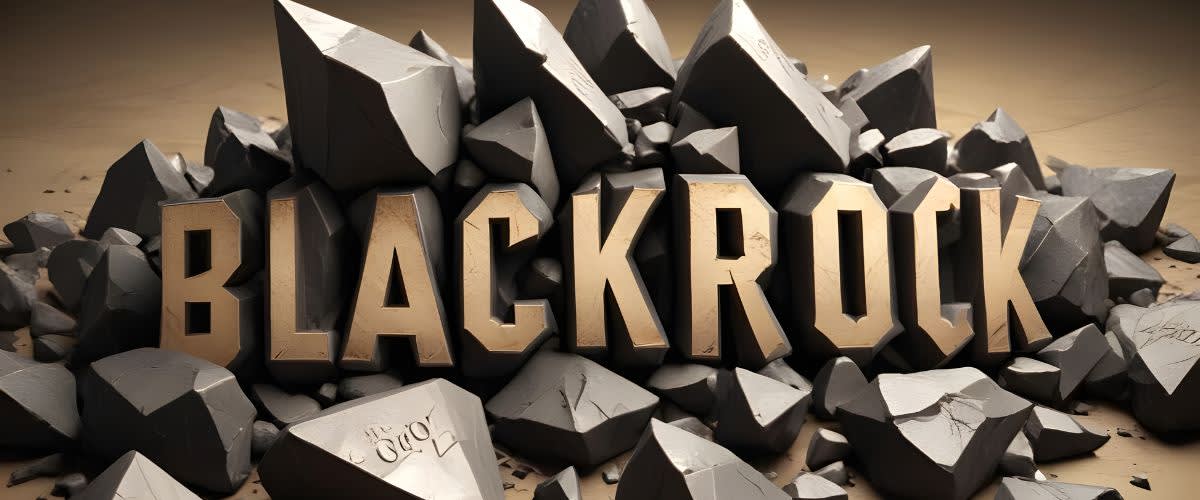 BlackRock là gì: Một đống đá màu đen có khắc chữ BlackRock trên đó.