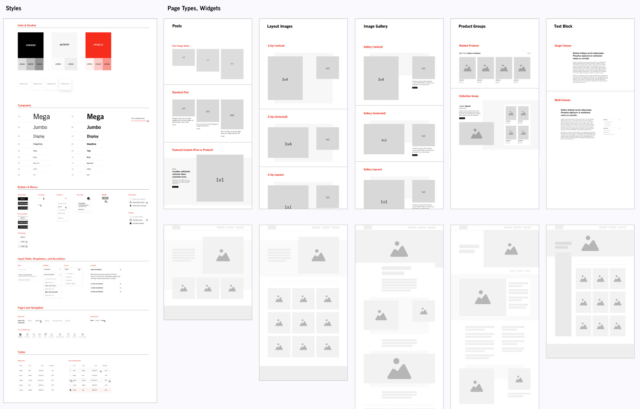 DWRC Atomic System for UI featuring type styles, page types, and widgets