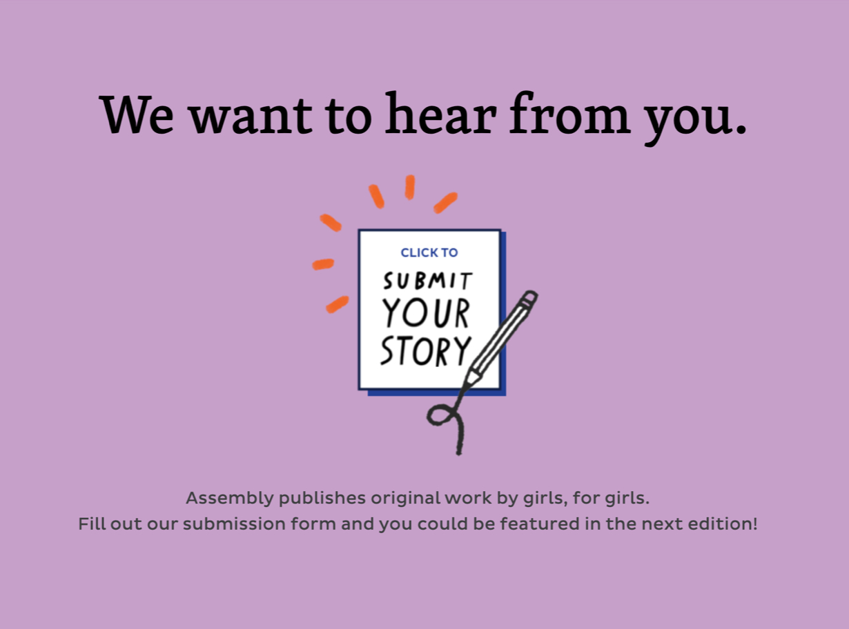 Malala Fund Assembly poster reading, Click to submit your story. Headline reads, We want to hear from you.