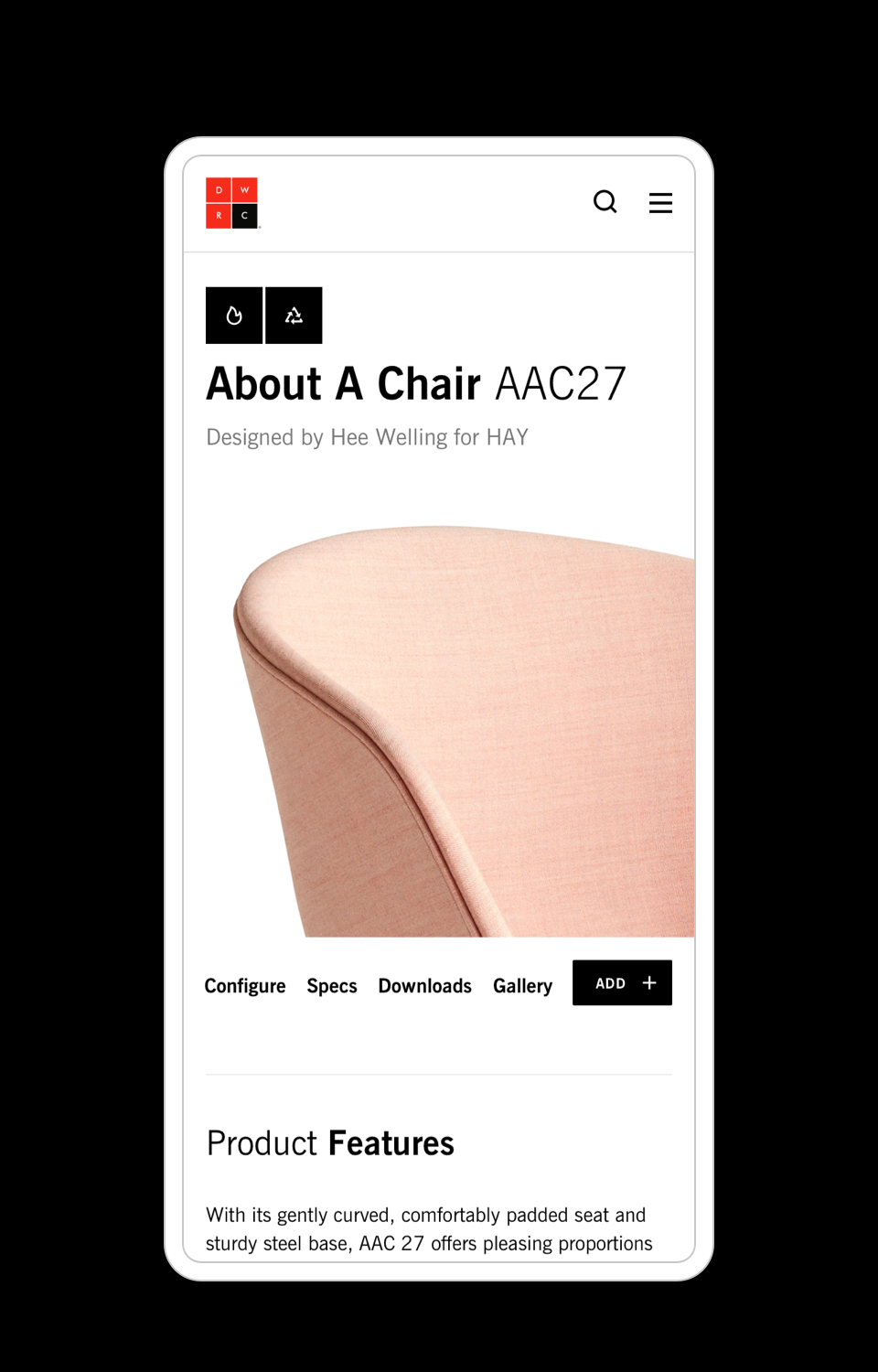 Mobile Product Detail Page featuring AAC27 chair