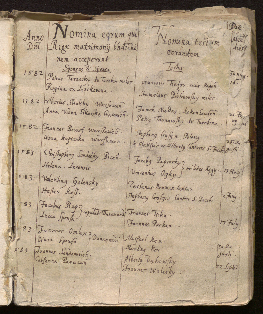 The wedding and baptisms register of Riga St. James’ Church (1582-1621).